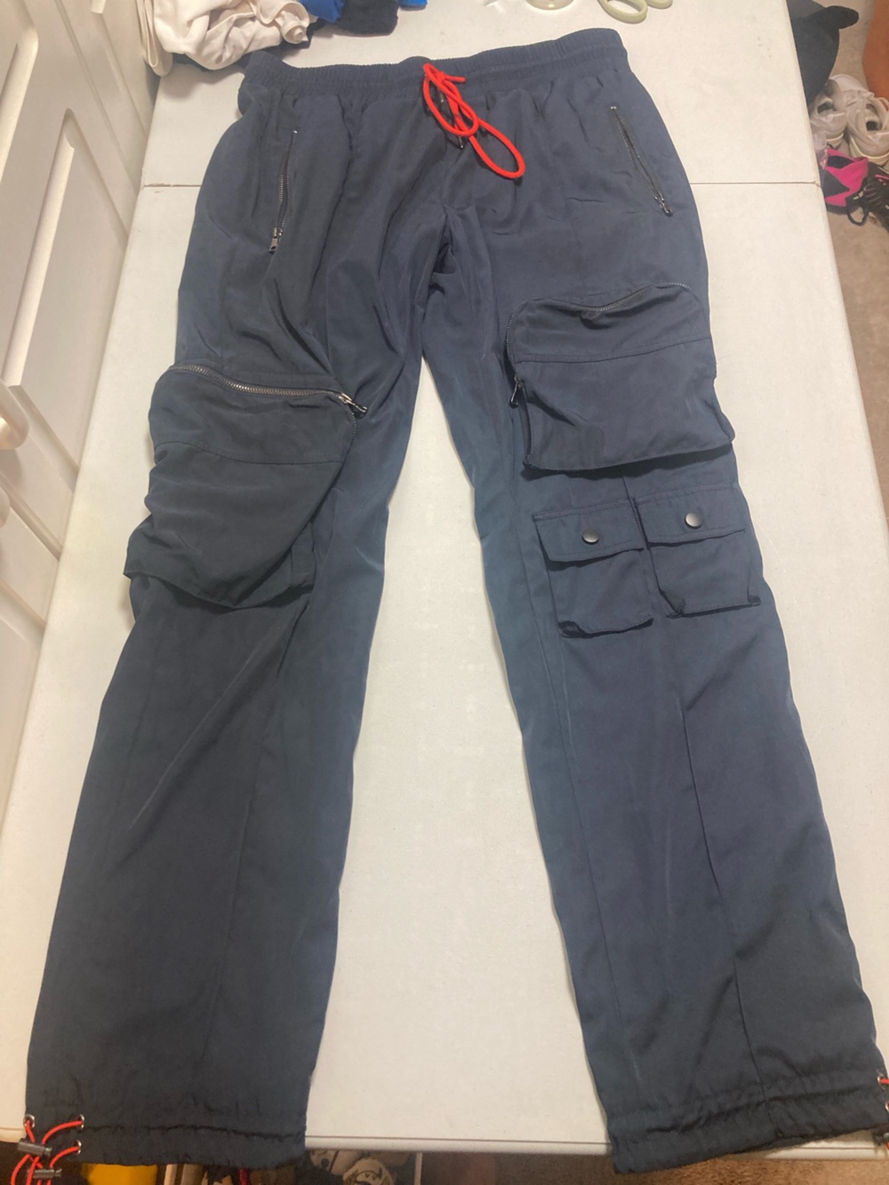 Men's Navy Cargo Pants with Utility Pockets and Drawstring Waist